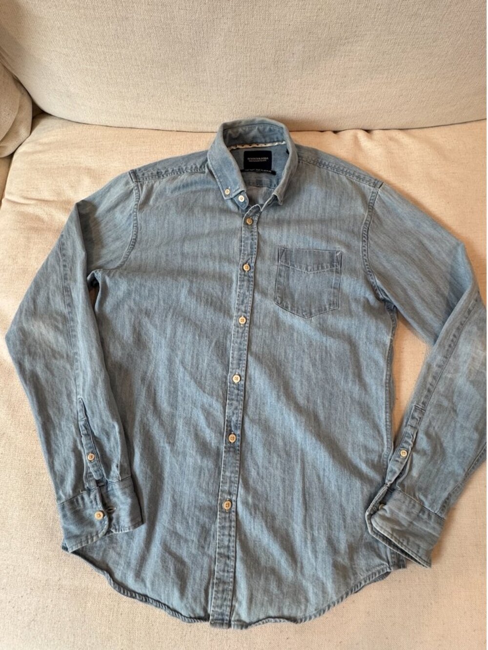 Scotch & Soda Amsterdam Blauw Chambray Long Sleeve Shirt Men's small